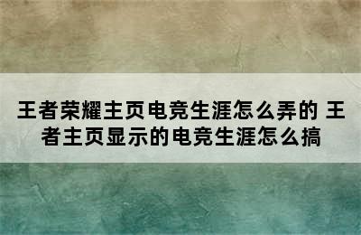 王者荣耀主页电竞生涯怎么弄的 王者主页显示的电竞生涯怎么搞